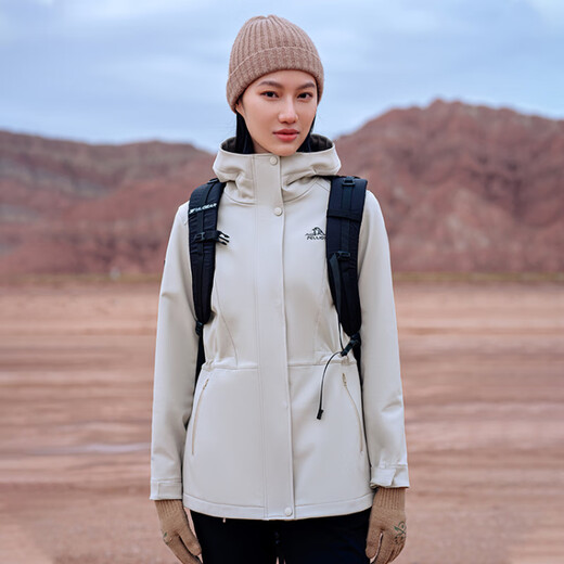 伯希和（Pelliot）PELLIOT 户外防风登山服徒步外套中长款收腰显瘦旅行休闲风衣软壳 黄卡其 S