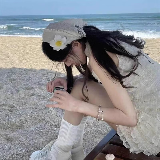 Lace headscarf summer travel photo hairpin hair hoop women's atmospheric pressure hair headband versatile headwear white mesh headband style - 1