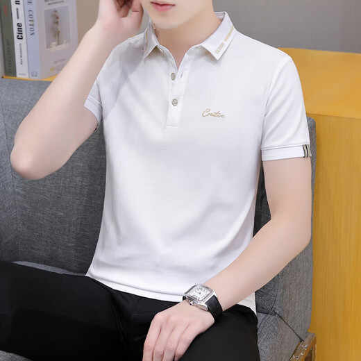 Hailan Home Herren Sommertrend Lapel Herren Kurzarm T-Shirt Youth Business Freizeit Lose LED-halbe Ärmel schwarz qy683 m