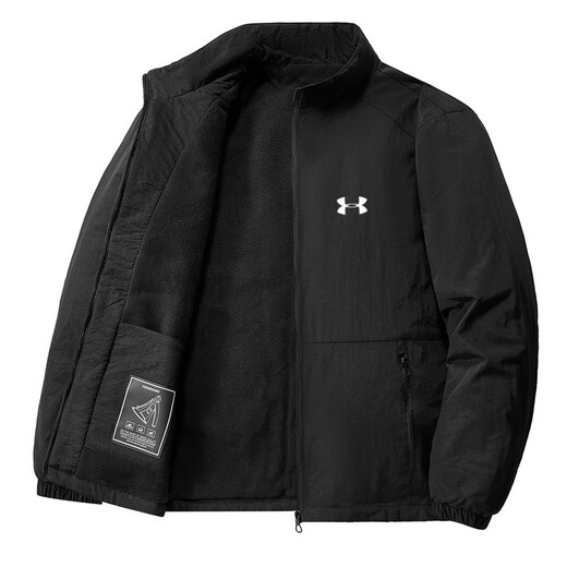 Under Armor Fashionable Windproof and Waterproof Fishing Wear Casual Workwear Versatile Plus Velvet Men's Jacket Winter Sports Jacket Black 2XL Recommended 130-140Jin Jin equals 0.5kg