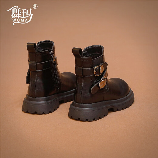 Wuma Girls Boots Children Princess Martin Short Boots 2025 New Winter Girls Style Leather Boots Plus Velvet Warm Second Cotton