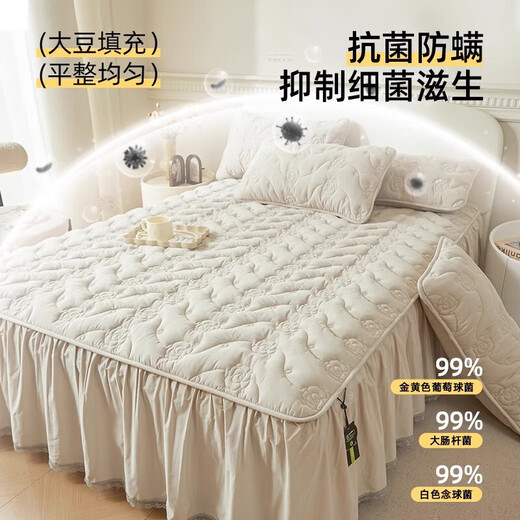 Cotton bed skirt single piece 100 pure cotton edge bedspread household mattress protector washable bed cover three-piece set Baby blue skin-friendly cotton soft and breathable 180CM*200CM bed skirt single piece