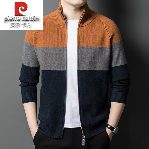 Pier Cardin Contrast Stripes 100% en laine en tricot en tricot en tricot pour hommes et collier d'hiver Collier décontracté veste de pull masculin Zanglan M 165 Suggestion 90-115Jin [Jin est égal à 0,5 kg]