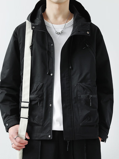 Scarecrow brand work jacket men's 2025 spring and autumn new style hooded jacket for young and middle-aged men's assault top men's black XL