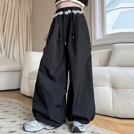 韩版女童潮酷穿搭夏季套装2025新款大童女孩美式蕾丝工装阔腿裤潮 套装【背心+裤子】买套装更实惠 150