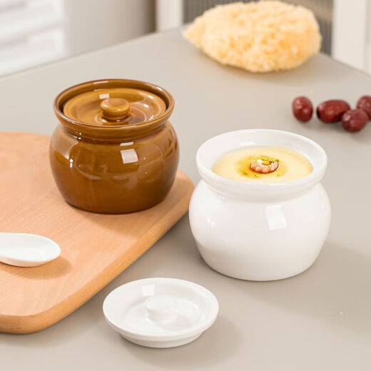 Oupinyuan earthenware stew pot water-proof red bird soup steamed egg stew pot with lid soup pot Chinese Shaxian snack ceramic simmering soup pot white 500ML single pack