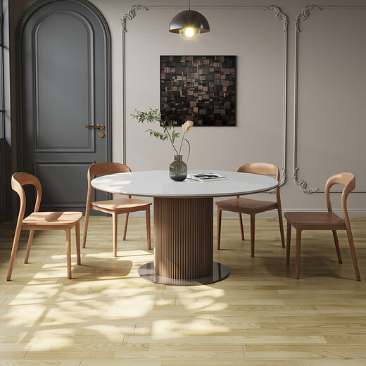 Gaodemeju staatlicher Zuschuss/gestapelter Esstisch New Pearl Massivholz-Schiefer-Esstisch runder Haushalts-Esstisch runder Tisch 140 runder Tisch + 80 Drehteller (Ino) + CY684*6