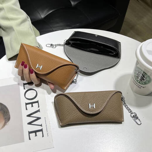 
Genuine leather men and women anti-pressure glasses bag portable glasses storage bag glasses box black anti-fall sunglasses bag orange top layer cowhide leather