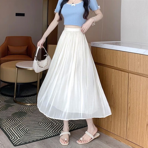 
High-end fairy-like and elegant temperament skirt for women in summer 2025 high-waisted A-line pleated loose drooping large hem skirt 1343 apricot color L ([Suggested 110-125 Jin [Jin equals 0.5 kg] wear])
