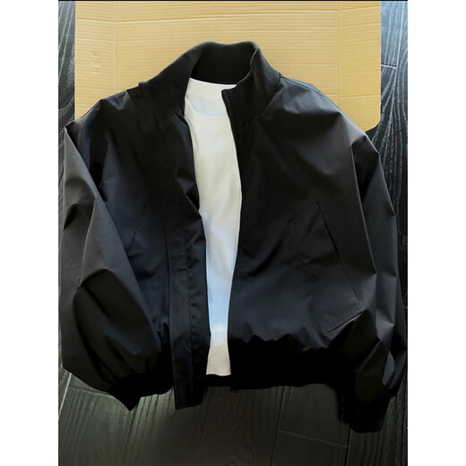 QuMile American cleanfit pilot coach jacket men's autumn and winter loose trendy workwear short baseball jacket black XL