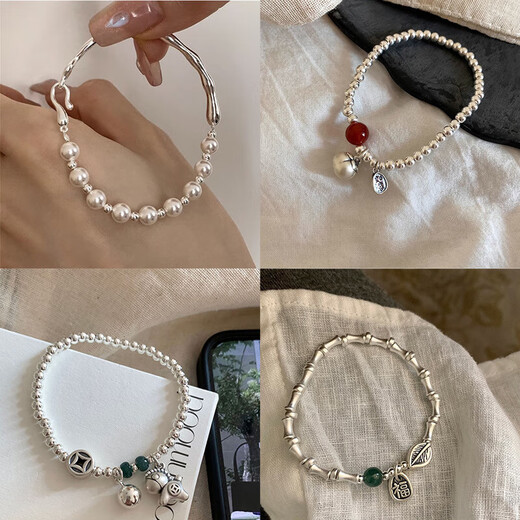 老庙黄金（Lao Miao）品牌适用古法复古国风柿柿如意手链女小弥勒佛设计女款百搭珍珠手 SL1585