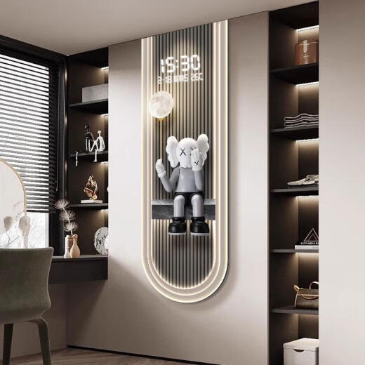 
Sanqihu modern light luxury living room perpetual calendar electronic wall clock violent bear clock porch wall hanging vertical strip decorative painting 14699 with digital display mute clock 70*210cmled light drawing plug-in remote control model digital display