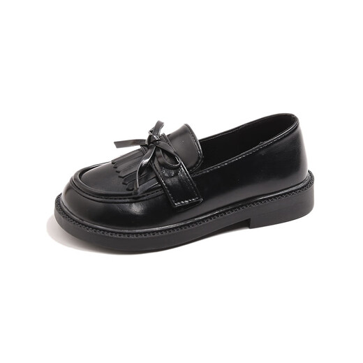G.duck Little Yellow Duck Girls Leather Shoes Autumn New British Style Black Princess Shoes Little Girls Loafers Soft Sole Children BBW2782/Black 26 Inner Length 16cm