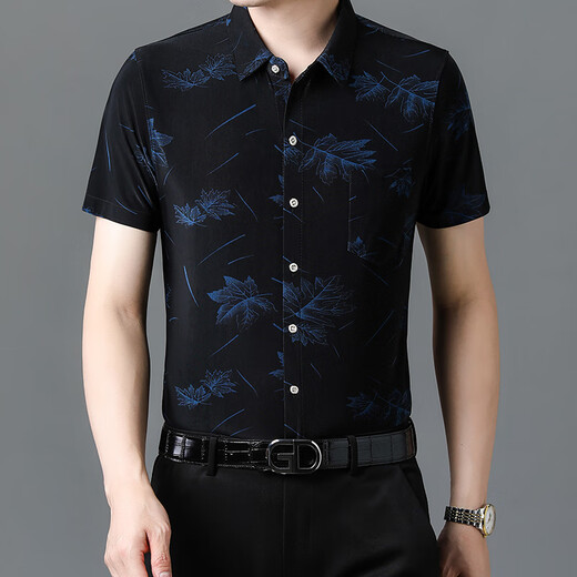 Sept Wolf (SW1960) 25 Été Nouvelle chemise à manches courtes pour hommes Ice Silk Cool Thin Imprimée de la chemise de papa pour hommes d'âge moyen 9898 Gold 4xl 190