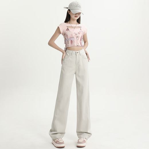 Jean-Vis Sommer Neuer Tennis Tennis drapiert schlanker gerader Hosen hohe Taille Weitbein-Jeans für Frauen nostalgisch hellblau (Hosen) l