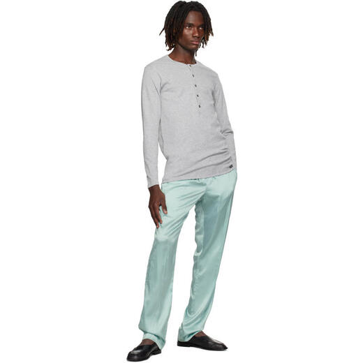 TOM FORD Light Luxury Men's Gray Cotton Henley Gray 20 | M
