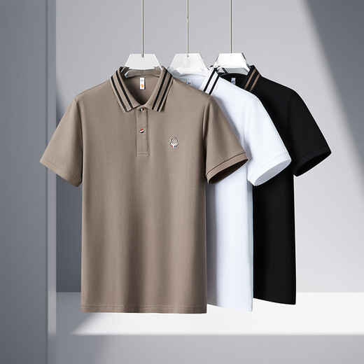 Scarecrow 2025 Été Nouveau style masculin plus gras plus grande taille Business Casual Cotton Perre Perle Floor court à manches courtes 3527 Black XL
