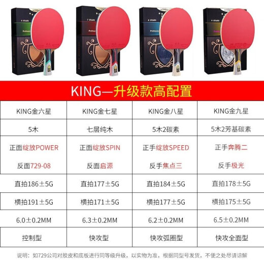729友谊乒乓球拍金标6星7星8星9星学生级比赛训练乒乓拍 6星 直拍 (king6-金标)赠送大礼