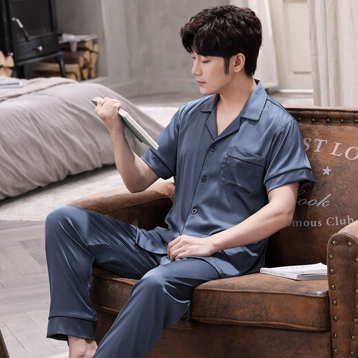Pajamas Yalu Men 2025 Nouveau pantalon à manches courtes Men's Summer Silk Minume Été de grande taille Suit à manches de grande taille 3899 Pigne 3xl Green 3XL (170 Jin [Jin est égal à 0,5 kg] à 200 Jin [Jin est égal à 0,5 kg]))