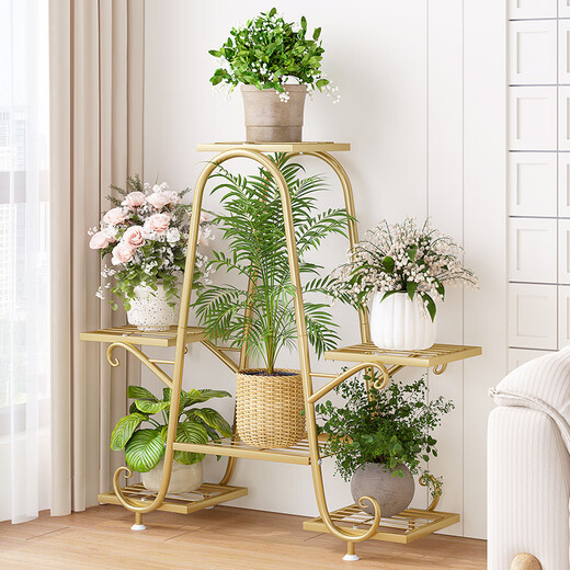 Wojia flower stand floor-standing multi-layer iron art flower pot rack storage rack living room balcony pothos flower stand 941 gold