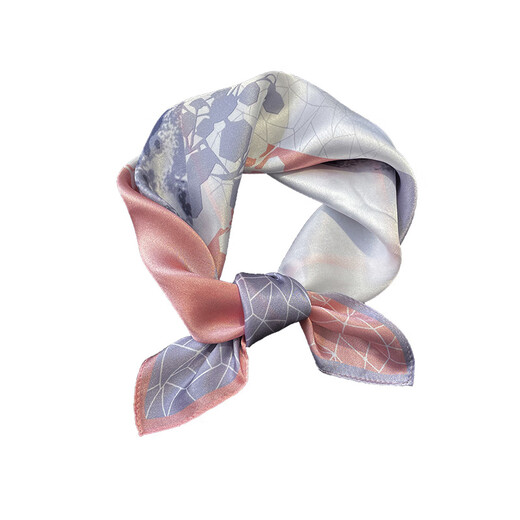 
Story Life Spring and Autumn Korean style thin style splicing tie-dye floral geometric silk mulberry silk scarf 53 small square scarf workplace women 14107-Coffee color 53*53cm