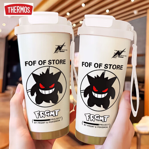 
THERMOS Creative Geng Gui Thermos Cup Large Capacity Straw Water Cup Portable Double Drinking Coffee Cup New Model High-Precision for Men and Women BXAB13794 Ghost + Lanyard 316 Stainless Steel