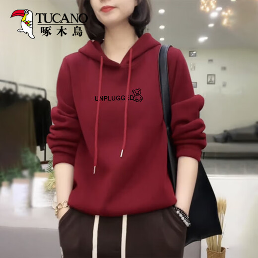 Woodpecker más sudadera con capucha engrosada de terciopelo para mujeres en primavera, otoño e invierno de mediana edad de mediana edad de carne adelgazante de carne para adelgazamiento (agregando terciopelo) M _ Sugerada 80-95 Jin [Jin equivale a 0.5 kg]