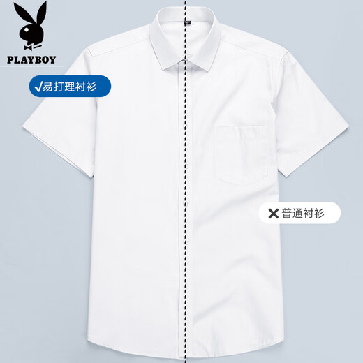 花花公子（PLAYBOY）高档莫代尔男士短袖衬衫免烫商务职业正装抗皱衬衣休闲透气上衣 DX6629 39