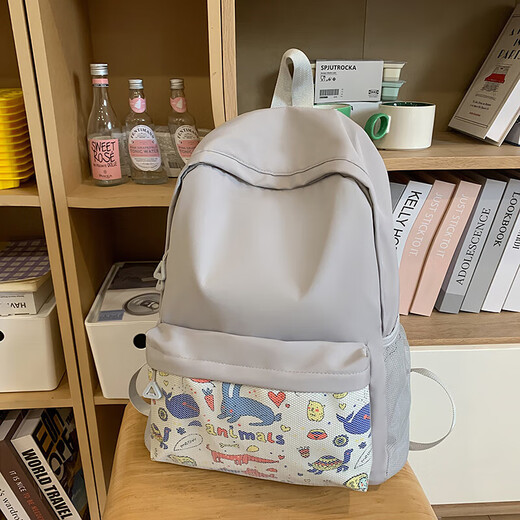 书包女高中生初中生小学生双肩包大学生电脑包简约时尚旅行背包 灰色 SG8459