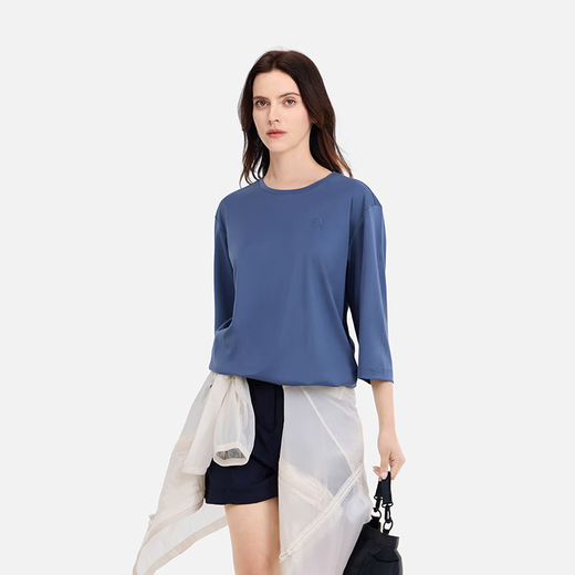 
AIGLE [New Product in Spring and Summer] Aigao 7-quarter Sleeve T-shirt Pure Cotton Antibacterial Casual Simple 7-quarter Sleeve T-shirt Top for Women Swamp Blue BI983 40 (170/92A)