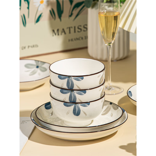 Small orchid ceramic bowl, underglaze color ceramic tableware, moving to new home, bowls, plates, chopsticks, bowls and plates set, 2 6-inch noodle bowls