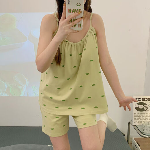 梦心声带胸垫女士睡衣夏季吊带短裤可外穿家居服夏天宽松大码免文胸套装 9207【带胸垫吊带短裤】 M