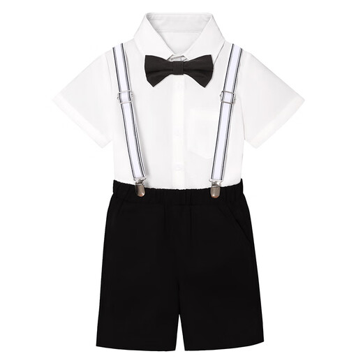 Goku Kinderanzug Set Jungen hübsches kleines Jungen Blumenmädchen Host Bühne Performance-Kleid schwarze Shorts + weißes Hemd + schwarze Fliege + Riemen 110 Empfohlenes Gewicht 30-37 Jin [Jin gleich 0,5 kg]