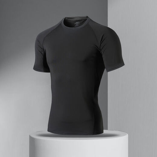 Quick-drying T-shirt men's sweat-absorbent tights suit short-sleeved basketball training clothes running tops sports fitness cycling clothes cool black T-shirt ice silk quick-drying sweat-absorbent S S90-115Jin Jin is equal to 0.5 kg