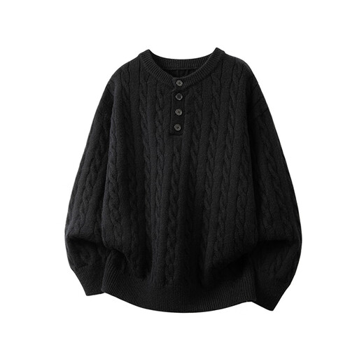 Playboy (PLAYBOY) retro Henry collar hemp pattern sweater for men 2025 new winter loose-feeling sweater black M