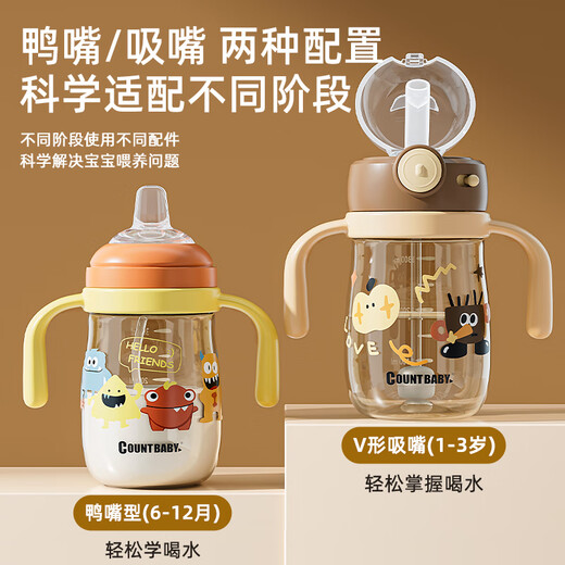 Grafbaby Kinder Direkter Trinkstrohschalter Sommerstudenten Spezielle PPSU-Trinkmilch Home Home Jungen Kindergärtner Griff Griff Wasserbecher PPSU-Violent Orange 300 ml V-förmig + Entenbill