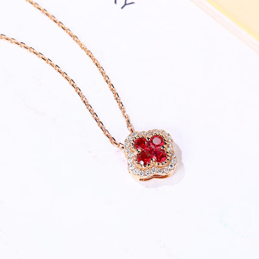 COASZE 18k gold ruby four-leaf clover diamond necklace gold rose gold clavicle chain real diamond pendant for girlfriend 18k gold customized