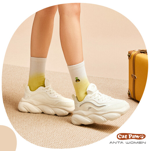 ANTA Meow Meow Shoes丨Guan Xiaotong's same style dad shoes women's shoes autumn and winter leather thick sole increased sports and leisure white shoes
