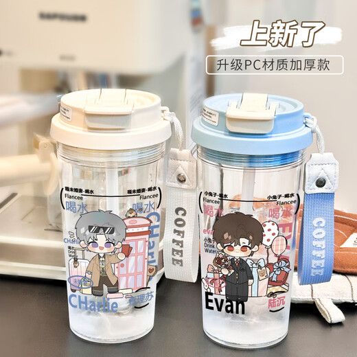 Yaowan Xiguang und Nachtliebe um die Wasserbecher-Mädchen-Hochfraur-Niedlichkeitstrohhalte Plastikbecher Trinkwasser im Sommer BXAO13553 Charlie Sue Cooler Sommer [500 ml Weiß]