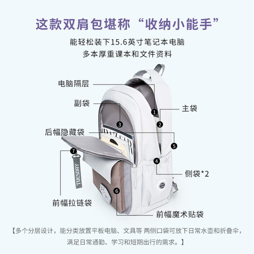 COW backpack for men and women junior high school high school college students school bag large capacity backpack lightweight computer travel bag blues dream