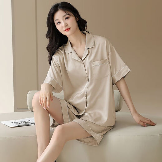 雅鹿冰丝绸睡衣女士夏季凉感莫代尔2025新款短袖开衫家居服套装可外穿 NSN16802[凉感冰雪丝] 女M 均码