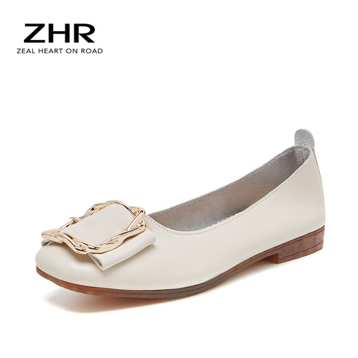 ZHR single shoes women's soft flat bottom light mouth bean women's shoes fairy style light lazy shoes one-step AH95F beige 38