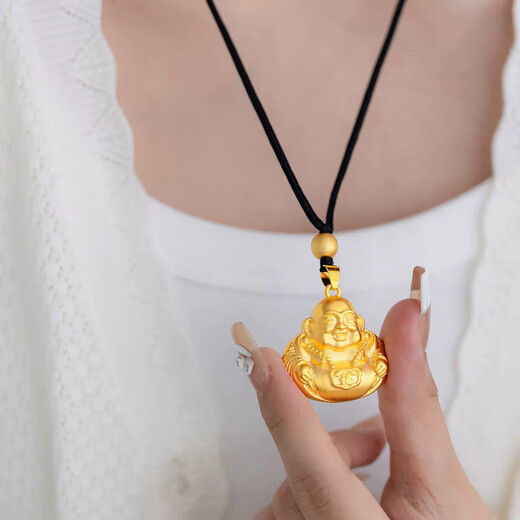 24k gold-plated ancient Buddha Maitreya Buddha with a big belly, new Chinese style hollow Laughing Buddha sweater chain with the word 