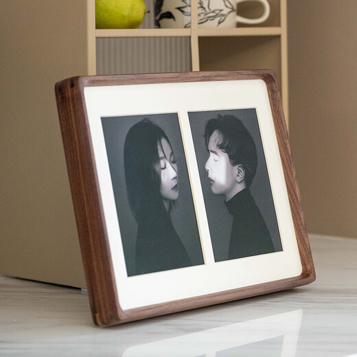 Mesa con marco de fotos de madera maciza, foto de pareja diy, impresión personalizada, doble orificio, 6 pulgadas, A4, nogal, regalo de recuerdo de alta gama, 6 pulgadas, 10*15,2 cm, nogal norteamericano