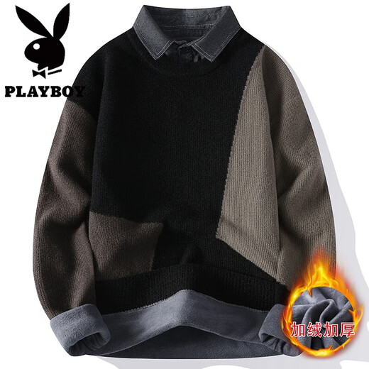 
Playboy (PLAYBOY) autumn and winter new style teenager student shirt collar sweater trendy warm loose casual vacation two-piece pullover sweater men M9928 black and blue upgrade anti-pilling M 90-110Jin [Jin equals 0.5 kg]