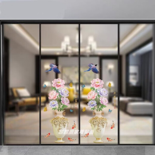 
Living room four-door sliding door glass anti-collision sticker Chinese style sticker New Year decoration arrangement festive self-adhesive painting 9274 lotus + fresh lotus_a70