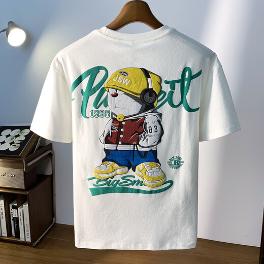 Hongsilinyi gran tamaño 200 Jin [Jin equivale a 0.5 kg] Camiseta de manga corta de cuello redondo para hombres 2025 Summer Hong Kong Estilo de algodón impreso más grasa más hombres más grandes White 8 JSW9928 M Recomendado 90-108 Jin [Jin equivale a 0.5 kg]