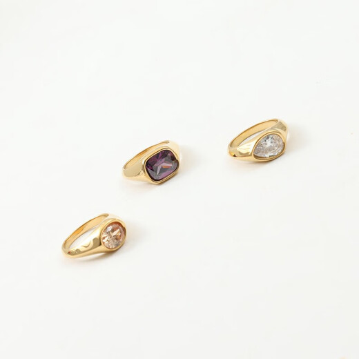 QUAMER European and American fashion new special-shaped large zircon ring titanium steel plated 18k gold ring exaggerated personality hand A style US size 6 / Hong Kong size 12