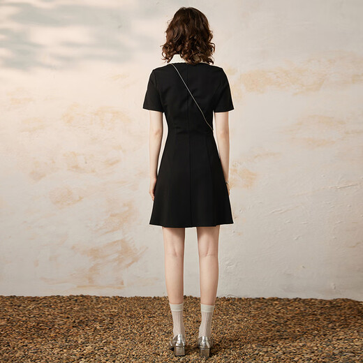 Weißer Hirsch V-Ausschnitt gegen schlanke schwarze Rock Sommer neuer Temperament Alter reduzierendes kurzes Kleid schwarz l