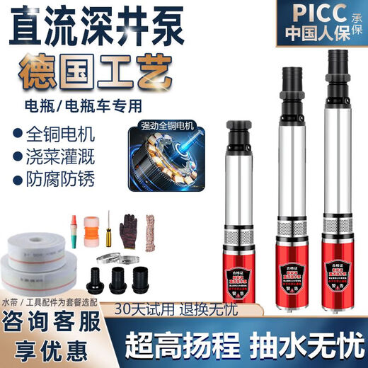BEYZK直流深井潜水泵家用井水电瓶电动车12v48v72v伏高扬程深水井水泵 1272V 10叶4872v3200w25线30水带礼包